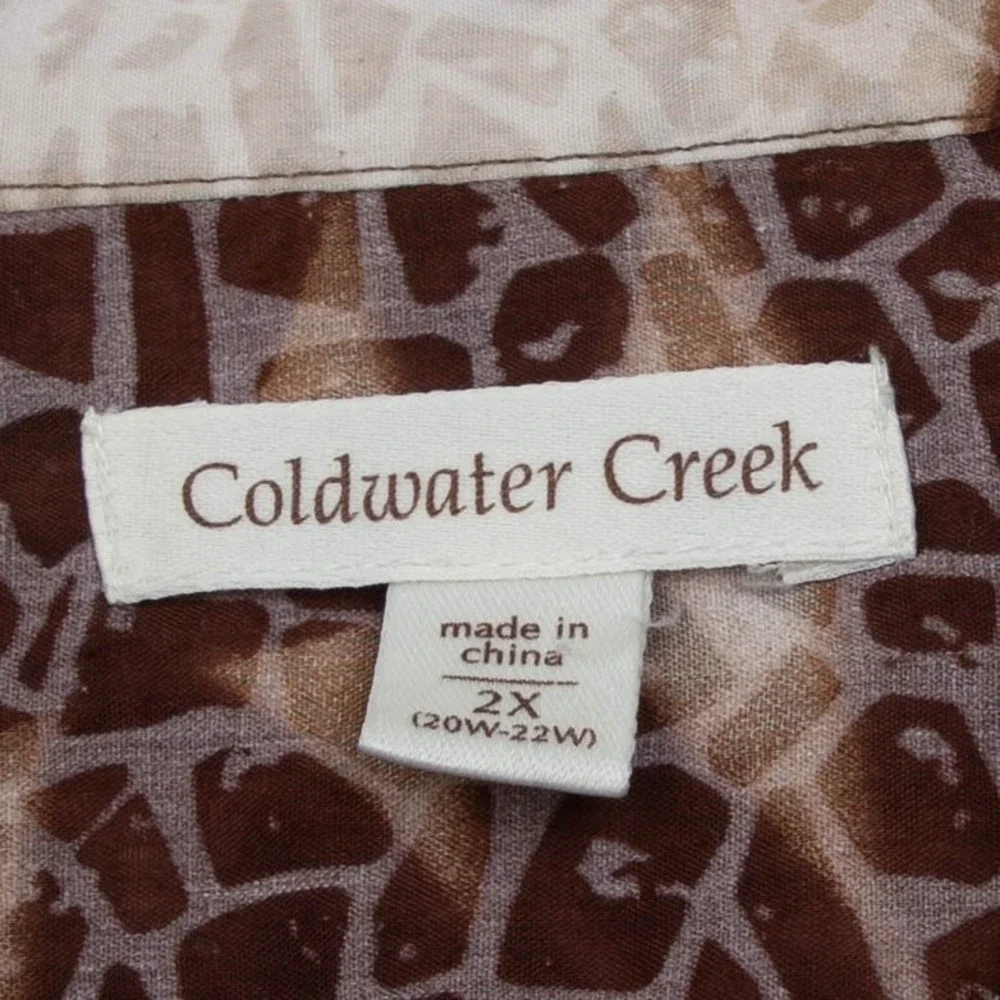 Coldwater Creek Womens 2X Animal Print Pleated Button Front Tunic Top Artsy Work - Picture 5 of 9